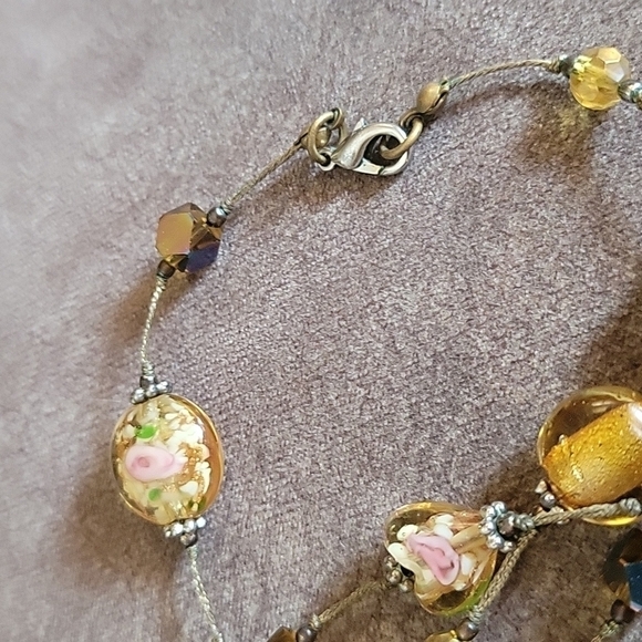 PREMIER DESIGNS Amber Foil Lampwork Glass Bead Chain Station Necklace - Picture 7 of 10